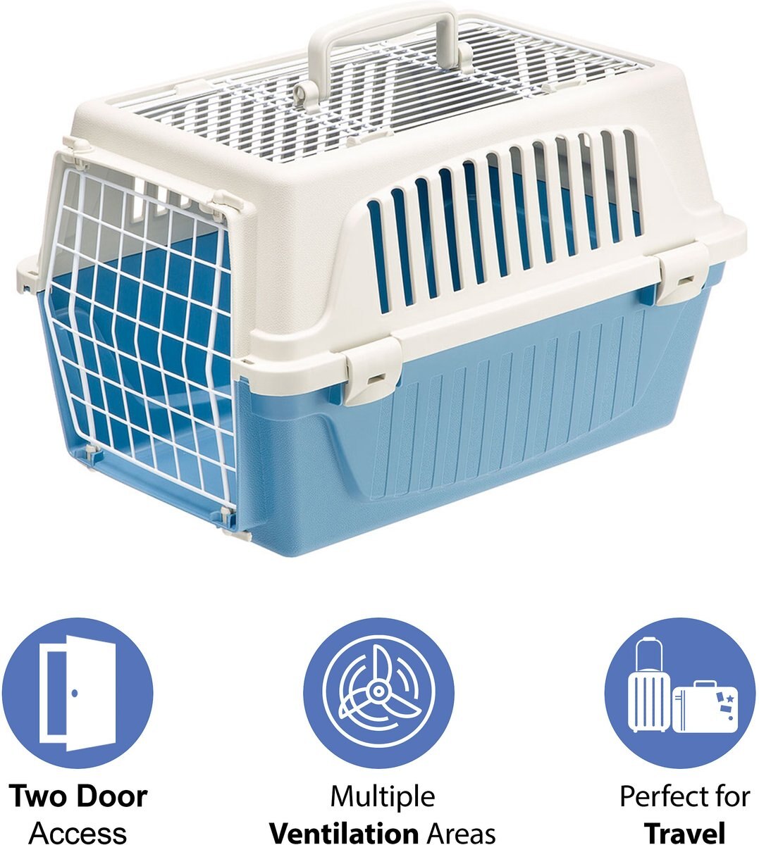 FERPLAST ATLAS Two Door Top Load Plastic Dog & Cat Carrier, Light Blue