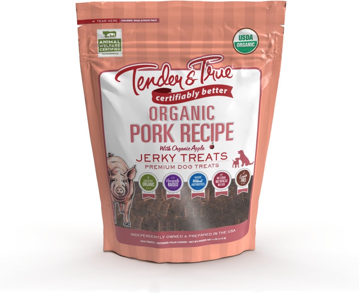 Tender & True Organic Pork Recipe with Organic Apple Jerky Dog Treats, 4-oz bag
