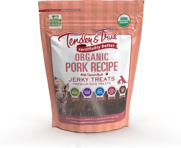 Tender & True Organic Pork Recipe with Organic Apple Jerky Dog Treats, 4-oz bag slide 1 of 3