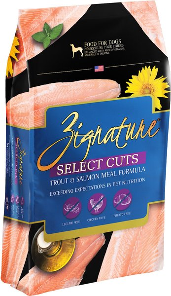 Zignature Select Cuts Trout & Salmon Meal Formula Dry Dog Food, 12.5-lb bag slide 1 of 6