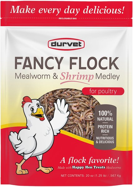 Durvet Fancy Flock Mealworm & Shrimp Medley Poultry Treats, 20-oz bag slide 1 of 2
