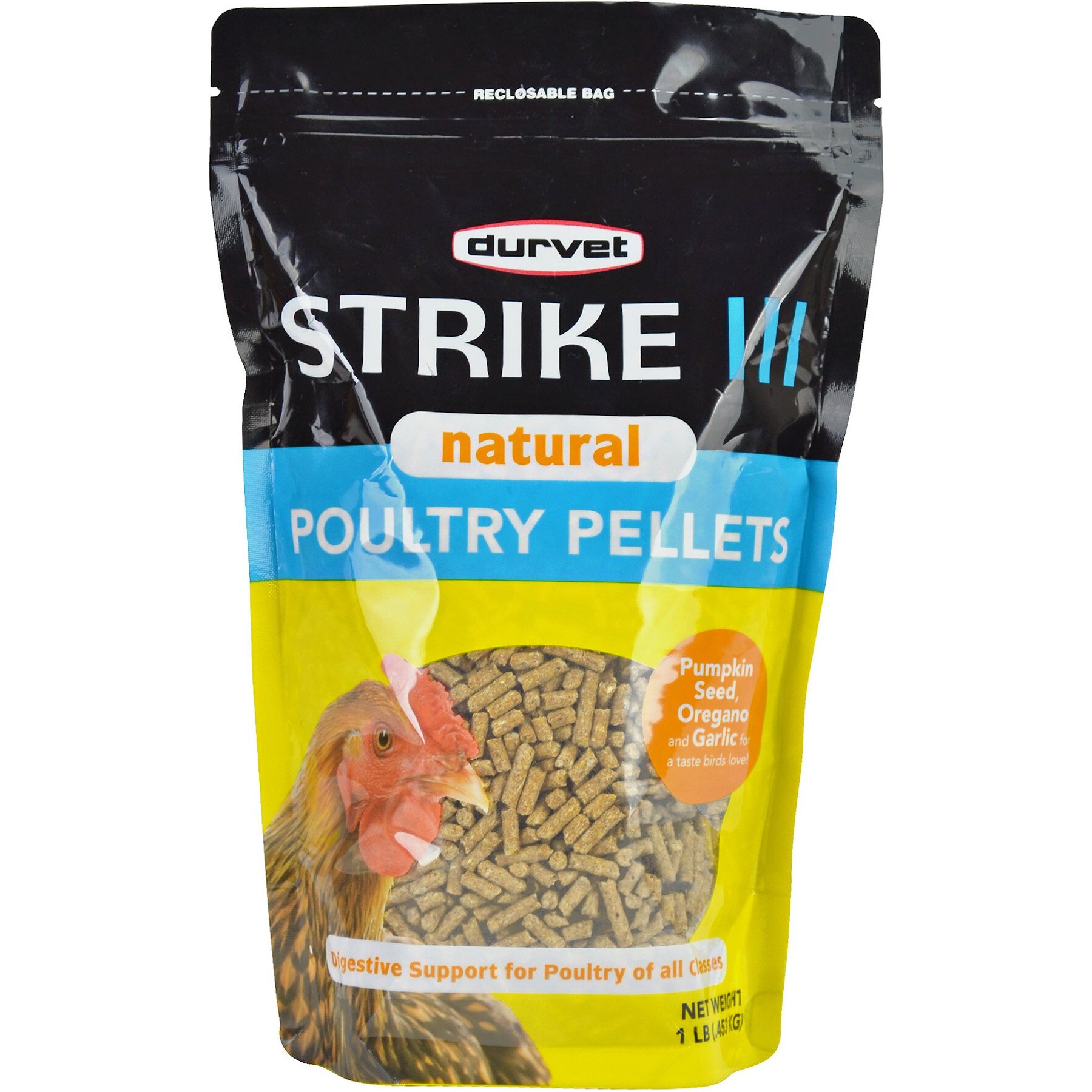 Durvet Strike III Natural 14% Protein Poultry Pellets Poultry Feed, 1-lb bag, bundle of 3
