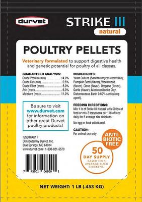 Show full view: Durvet Strike III Natural 14% Protein Poultry Pellets Poultry Feed, 1-lb bag slide 2 of 6