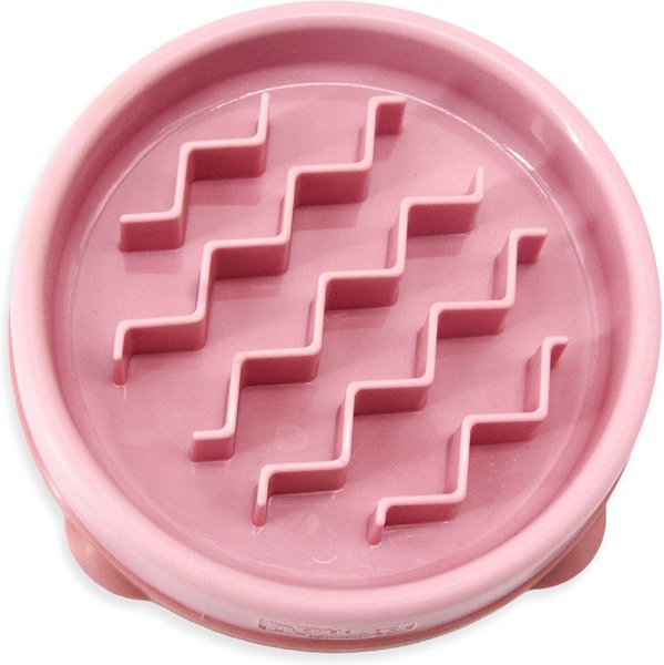 Outward Hound Non-Skid Plastic Slow Feeder Wave Dog Bowl, Pink, 0.75-cup slide 1 of 8