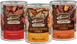 Merrick Chunky Recipes Grain-Free Wet Dog Food Variety Pack, 12.7-oz can, case of 12