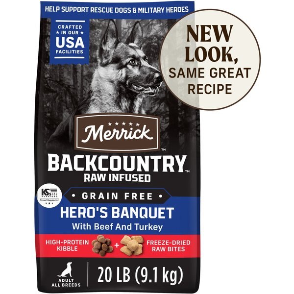 MERRICK Backcountry FreezeDried Raw Hero's Banquet Recipe Dry Dog Food, 20lb bag