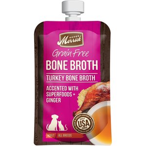 Merrick Turkey Bone Broth Grain-Free Wet Dog Food Topper, 7-oz pouch