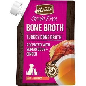 Merrick Turkey Bone Broth Grain-Free Wet Dog Food Topper, 16-oz pouch