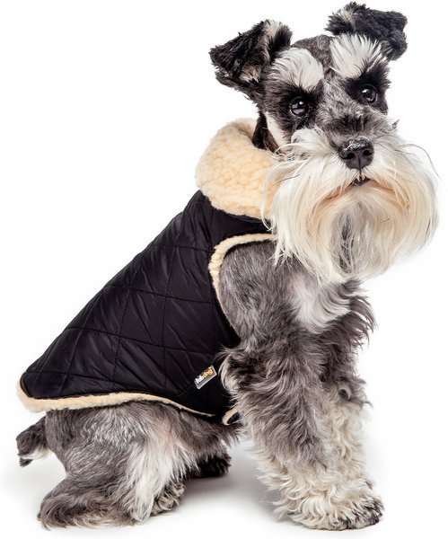 Fab Dog Quilted Shearling Dog Coat, Black, 16-in slide 1 of 3
