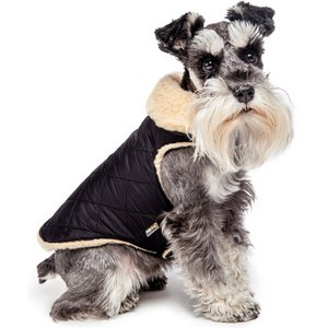 Fab Dog Quilted Shearling Dog Coat, Black, 18-in