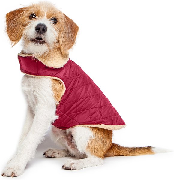 Fab Dog Quilted Shearling Dog Coat, Burgundy, 14-in slide 1 of 3