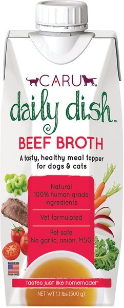 Caru Daily Dish Beef Broth Human-Grade Dog & Cat Wet Food Topper, 1.1-lb bottle slide 1 of 1