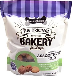 Three Dog Bakery Soft Baked Assort-Mutt Trio with Oats & Apple Flavor, Peanut Butter, & Vanilla Flavor Dog Treats, 32-oz bag