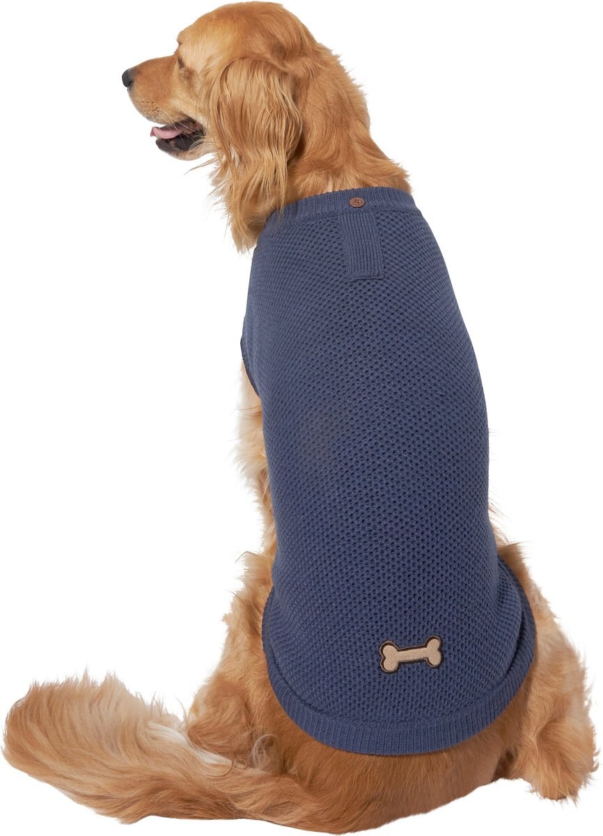 WAGATUDE Waffle Henley Dog Sweater, Blue, Large - Chewy.com