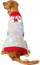 Wagatude Gray Holiday Tree Bow Dog Christmas Sweater, X-Small
