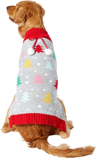 Wagatude Gray Holiday Tree Bow Dog Christmas Sweater, Large slide 1 of 5
