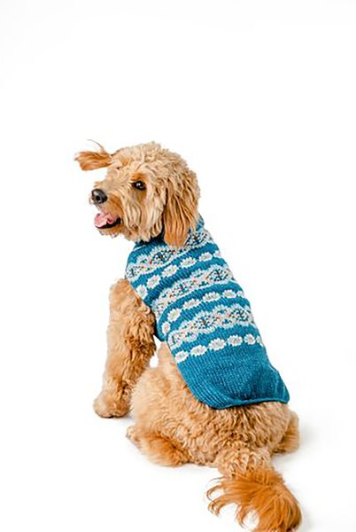 Chilly Dog Teal Alpaca Fairisle Dog Sweater, Small slide 1 of 4