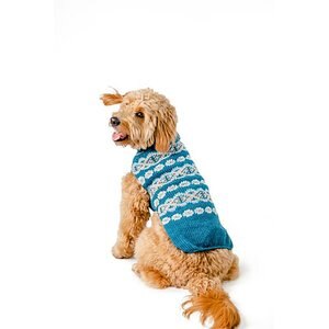 Chilly Dog Teal Alpaca Fairisle Dog Sweater, Medium