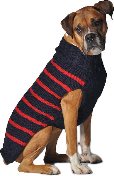 Chilly Dog Navy & Red Striped Dog Sweater, Large slide 1 of 4