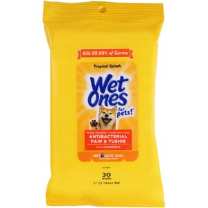 Wet Ones Anti Bacterial Paw & Tushie Tropical Splash Scent Dog Wipes, 30 count