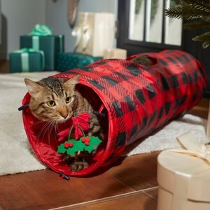 Frisco Holiday Buffalo Plaid Foldable Play Tunnel Cat Toy with Catnip