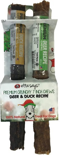 Etta Says! Premium Crunchy 7-in Deer & Duck Recipe Chews Holiday Dog Treats