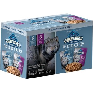 Blue Buffalo Wilderness Trail Toppers Wild Cuts Variety Pack Chunky Chicken & Beef Bites in Gravy Grain-Free Dog Food Topper, 3-oz, pouch of 12