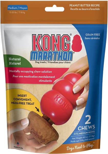 KONG Marathon Peanut Butter Recipe Grain-Free Dog Chew Medium Treats, 2 count slide 1 of 10