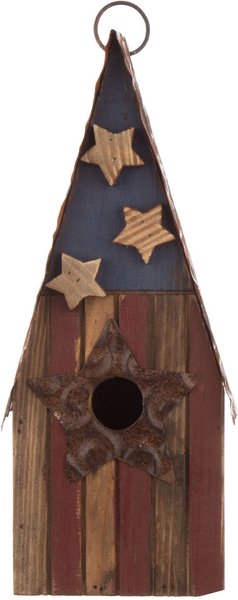 Glitzhome Solid Wood & Metal Rustic Bird House, 12.4-in