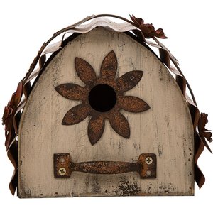 Glitzhome Distressed Solid Wood Bird House, 7.09-in