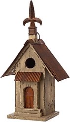 Glitzhome Distressed Solid Wood Bird House, 13.11-in