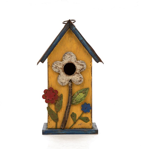 Glitzhome Distressed Solid Wood Flowers Bird House, 10.24-in slide 1 of 4