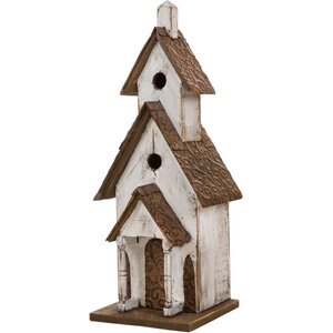 Glitzhome Extra-Large Rustic Wood White Bird House, 23.62-in