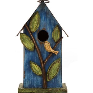 Glitzhome Distressed Solid Wood Leaves Bird House, 9.84-in