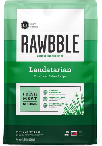 BIXBI RAWBBLE Fresh Landatarian Pork, Lamb & Goat Recipe Limited Ingredient  Dry Dog Food, 24-lb bag 