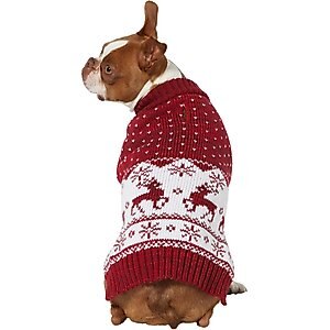 Frisco Deluxe Marled Fair Isle Reindeer Dog & Cat Sweater, Red, X-Large