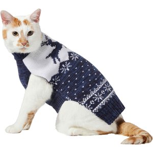 Frisco Deluxe Marled Fair Isle Reindeer Dog & Cat Sweater, Navy, 1 count, X-Small