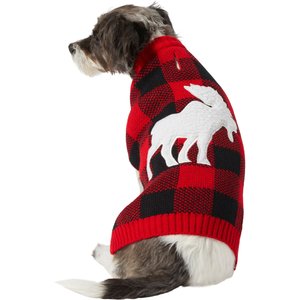 Frisco Plaid Moose Dog & Cat Sweater, Medium