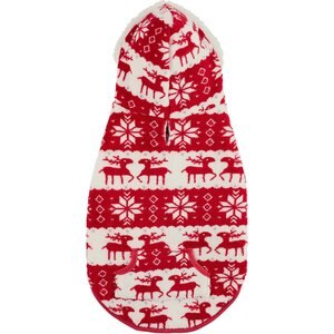 Frisco Fair Isle Fleece Lined Dog & Cat Hoodie, Red, X-Small