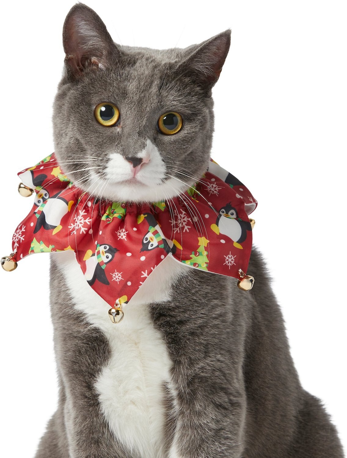 FRISCO Festive Penguins Cat Ruffle Collar with Bells, One Size