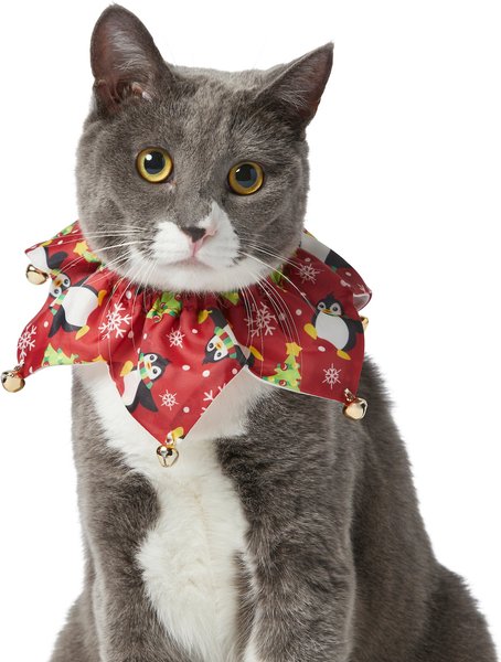 Frisco Festive Penguins Cat Ruffle Collar with Bells, One Size slide 1 of 6