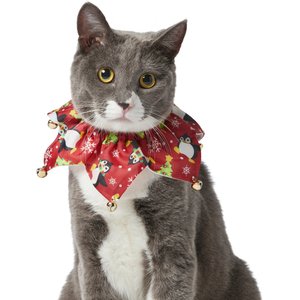 Frisco Festive Penguins Cat Ruffle Collar with Bells, One Size