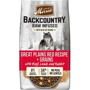 Merrick Backcountry Raw Infused Dry Dog Food Great Plains Red Recipe with Healthy Grains, 4-lb bag