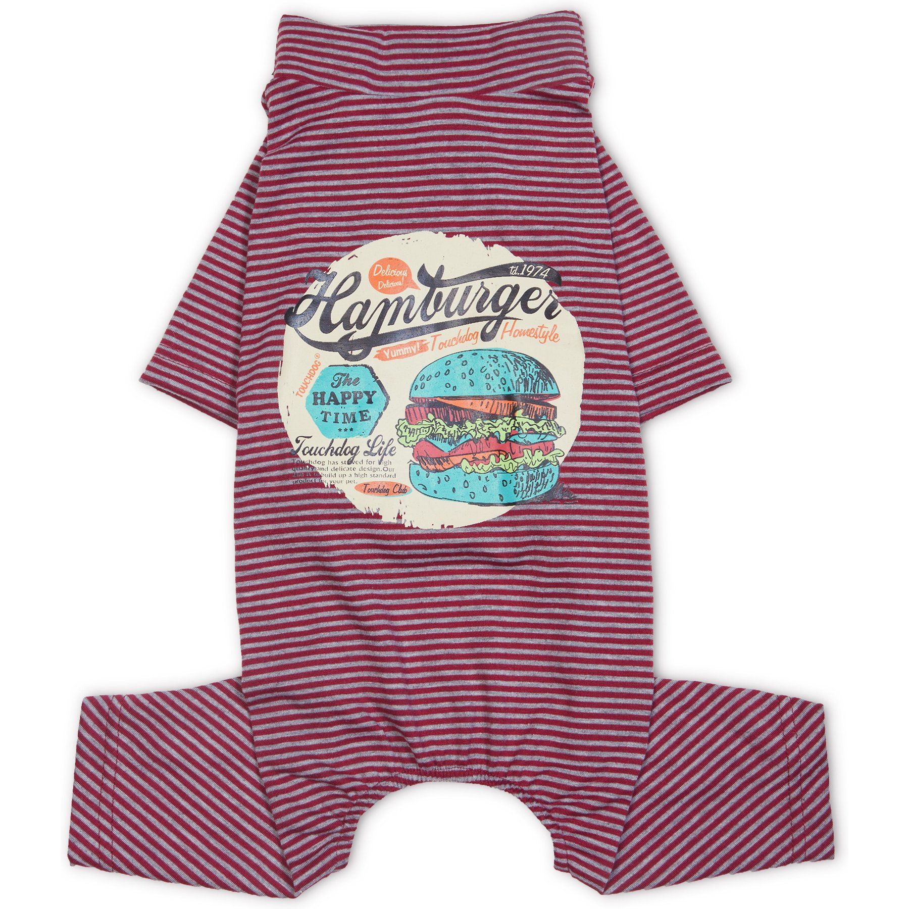Touchdog Onesie Lightweight Breathable Printed Full Body T-Shirt Dog Pajamas, Red, Small