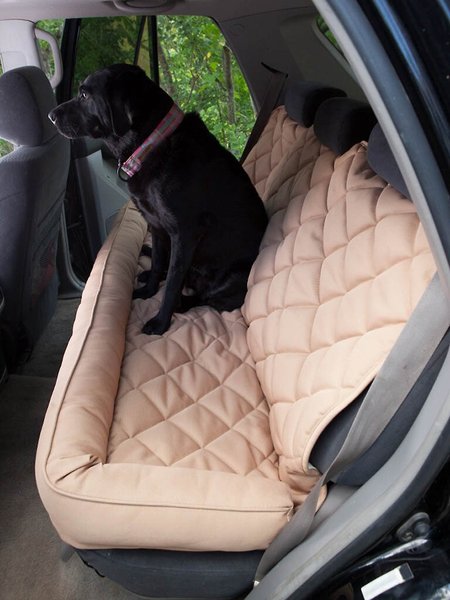 3 Dog Pet Supply Personalized Car Back Seat Protector with Bolster, Tan slide 1 of 4