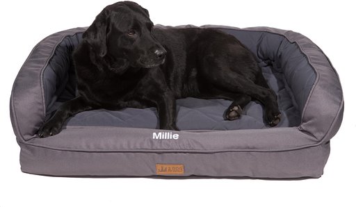 3 Dog Pet Supply EZ Wash Softshell Personalized Orthopedic Bolster Dog Bed with Removable Cover, Slate, Large