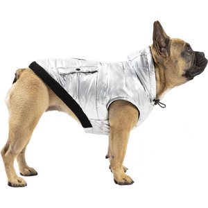 Canada Pooch Shiny North Pole Insulated Dog Puffer Vest, Silver, 10