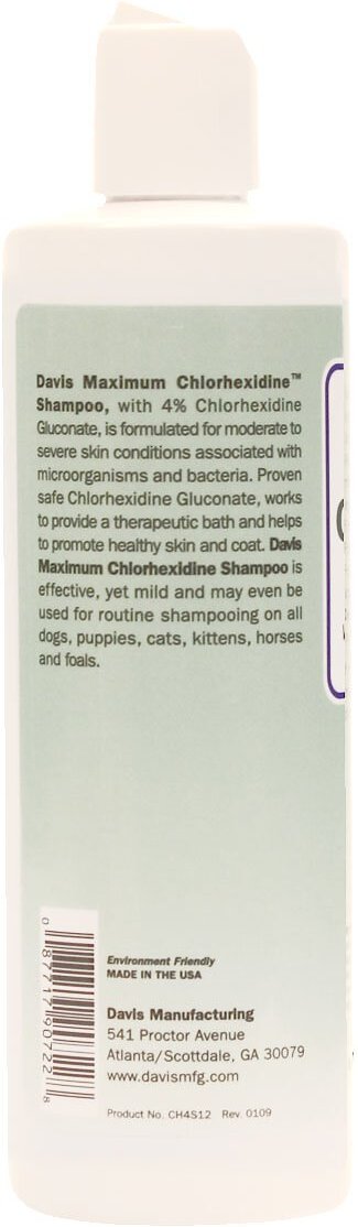 DAVIS Maximum Chlorhexidine Dog Cat Shampoo 12 oz bottle