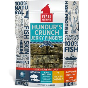Plato Hundur's Crunch Fish Jerky Fingers Dog Treats, 10-oz bag