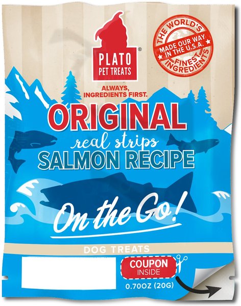 Plato Original Real Strips Salmon Recipe Dog Treats, 0.70-oz bag slide 1 of 4